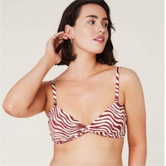 NWT Andie Swim The Capri Bandeau Bikini Top Bias Stripe truffle brown Medium New - Picture 1 of 7